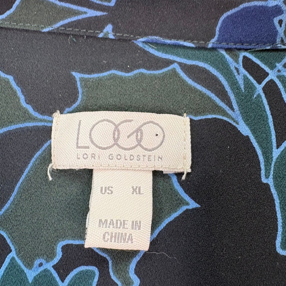 LOGO by Lori Goldstein Green Floral Print Tunic Shirt Women's XL Ruffle Hem Boho - Picture 6 of 7